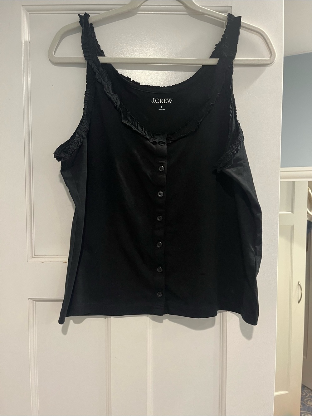 J. Crew Broken in jersey button front tank top with ruffl